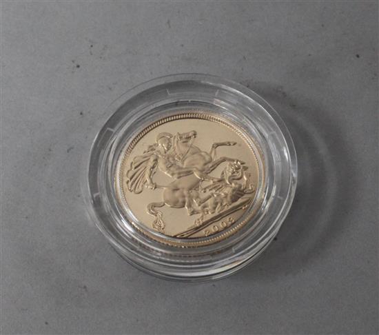 A cased 2003 gold full sovereign.